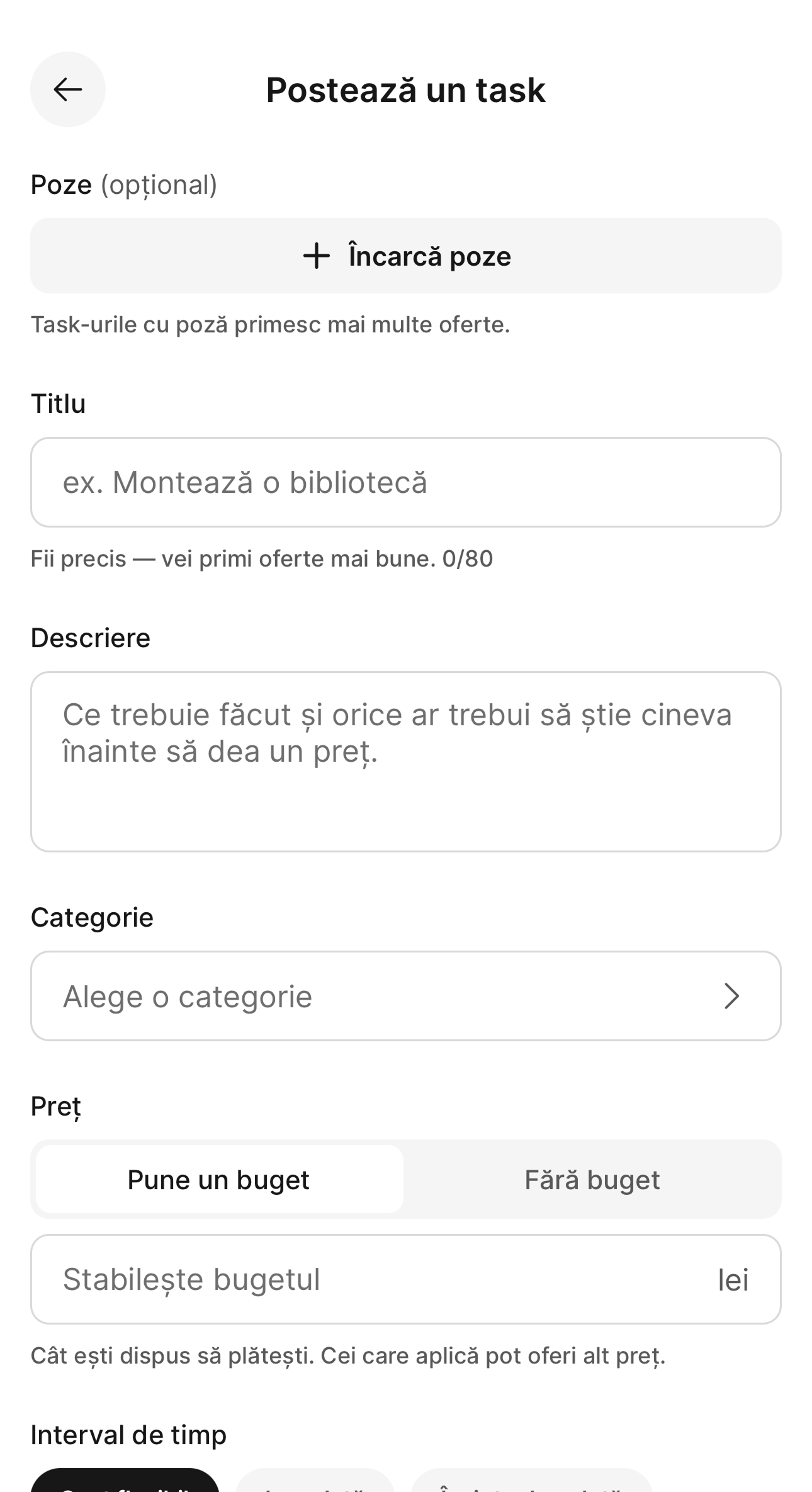 Posting a task in the TaskIt app